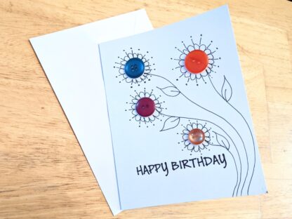 Happy Birthday Button Flower Greeting Card